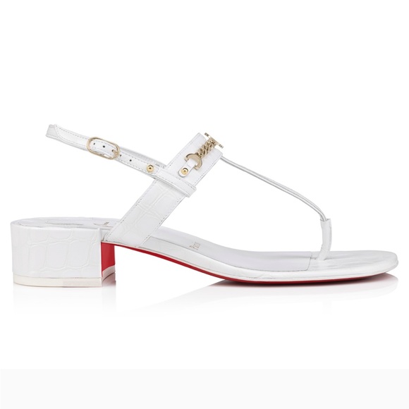 Christian Louboutin leather chain red sole slingback sandals white - Picture 6 of 12